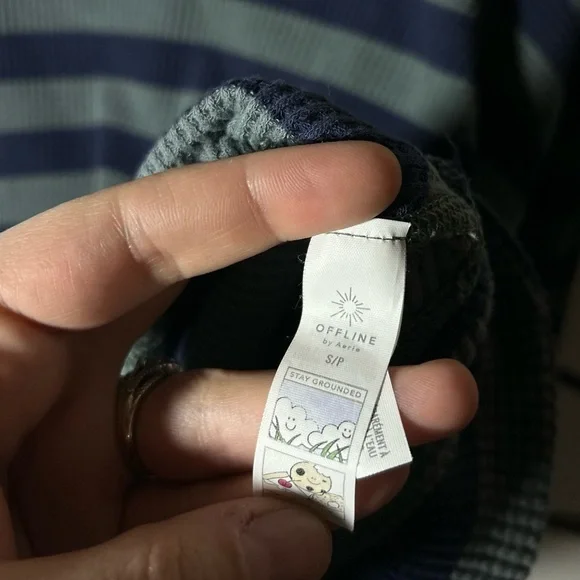 Offline by Aerie Oversized V-Neck Blue + Green Striped Thermal Long Sleeve, Sm - Picture 6 of 8